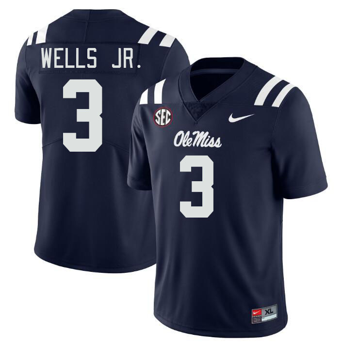 Men #3 Antwane Wells Jr. Ole Miss Rebels College Football Jerseys Stitched-Navy